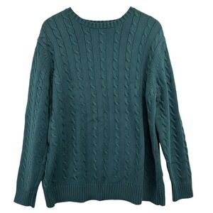 Lands End Boy's Green Cable Knit Crew Neck Sweater Youth Boys XL. NWOT